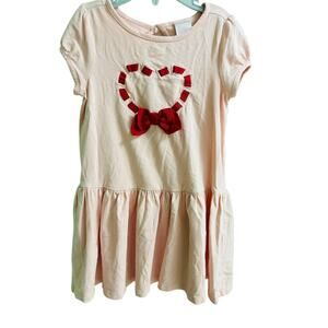 Janie and Jack Pink Red Ribbon Heart Dress Cotton Size 2T EUC